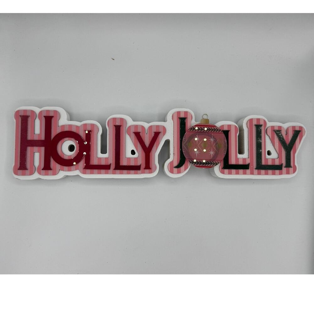 Ashland Berry Jolly Holly Jolly Tabletop Sign Pink Red 15” Christmas Decor